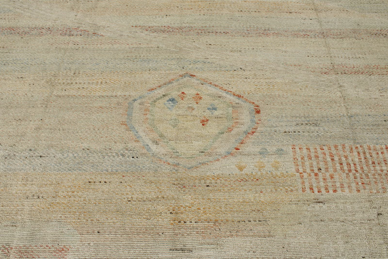 14x19 Ivory and Multicolor Turkish Tribal Rug