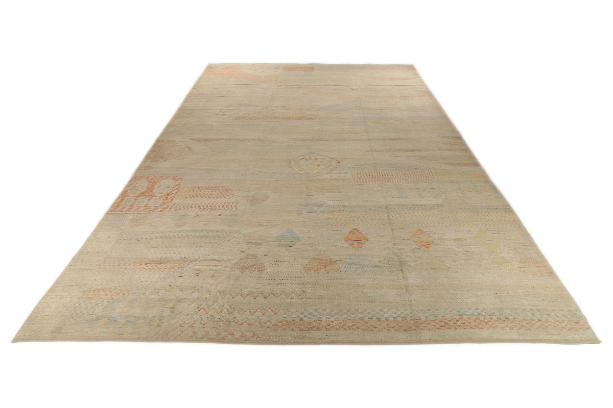 14x19 Ivory and Multicolor Turkish Tribal Rug