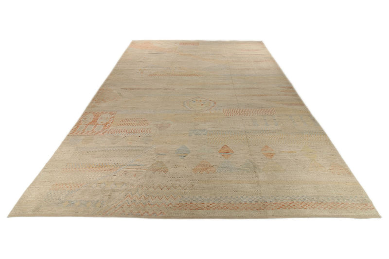 14x19 Ivory and Multicolor Turkish Tribal Rug