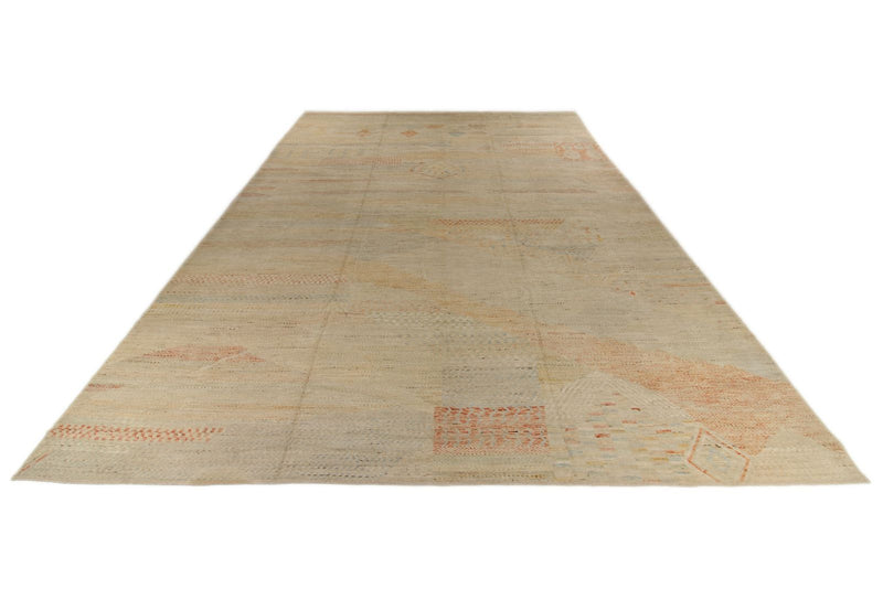 14x19 Ivory and Multicolor Turkish Tribal Rug