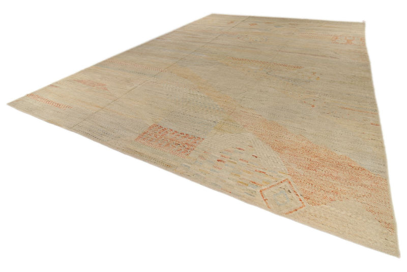 14x19 Ivory and Multicolor Turkish Tribal Rug