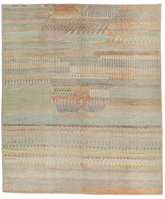 14x16 Ivory and Multicolor Turkish Tribal Rug