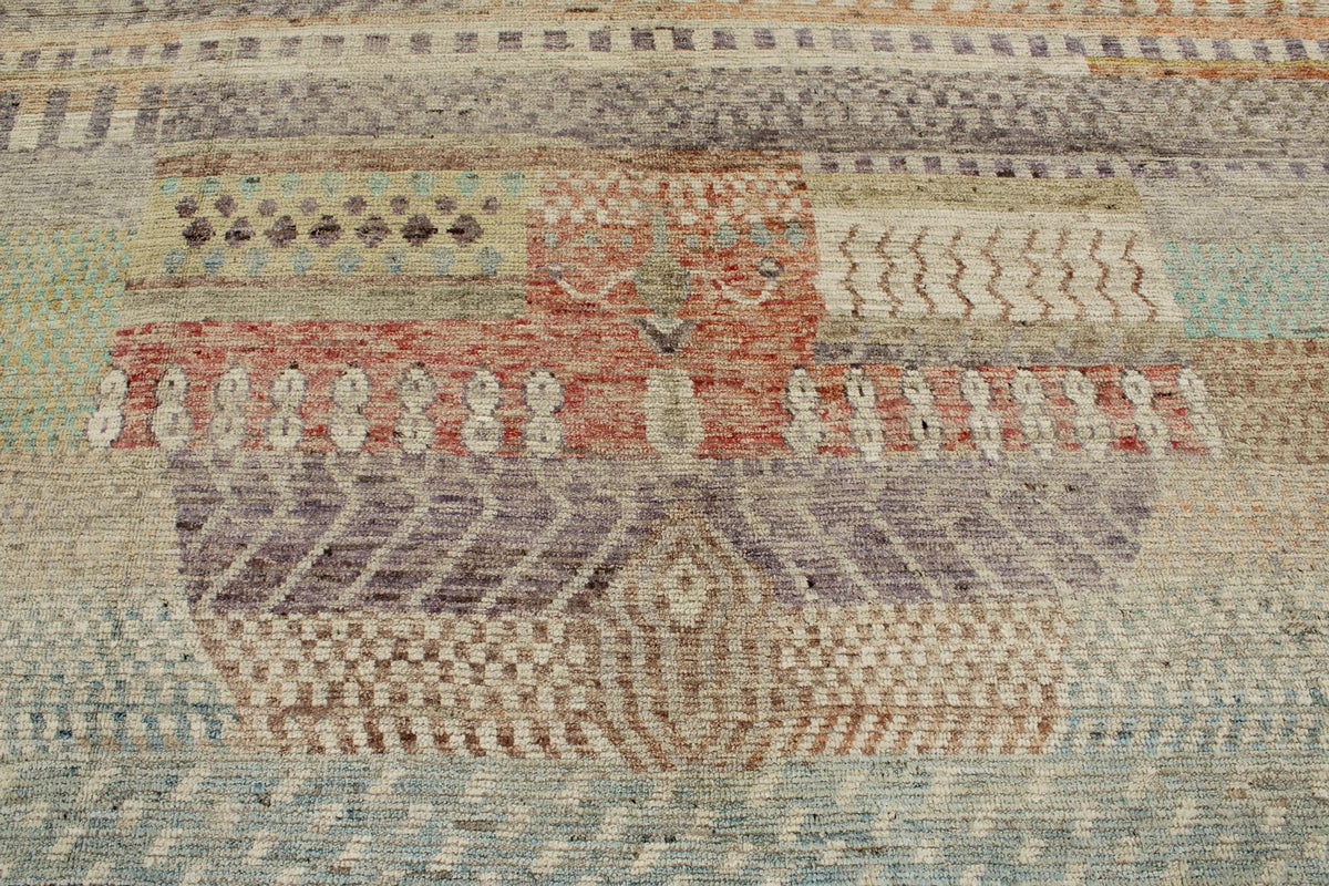 14x16 Ivory and Multicolor Turkish Tribal Rug