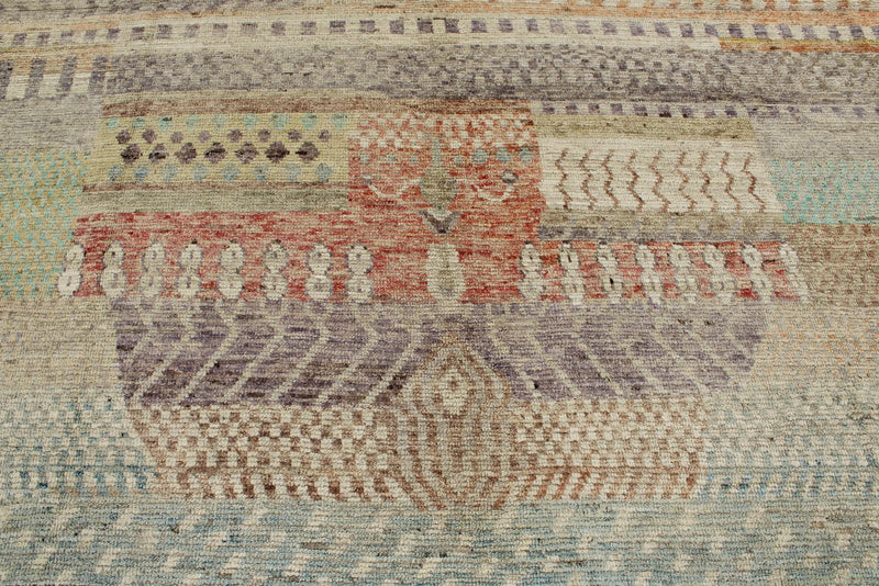 14x16 Ivory and Multicolor Turkish Tribal Rug