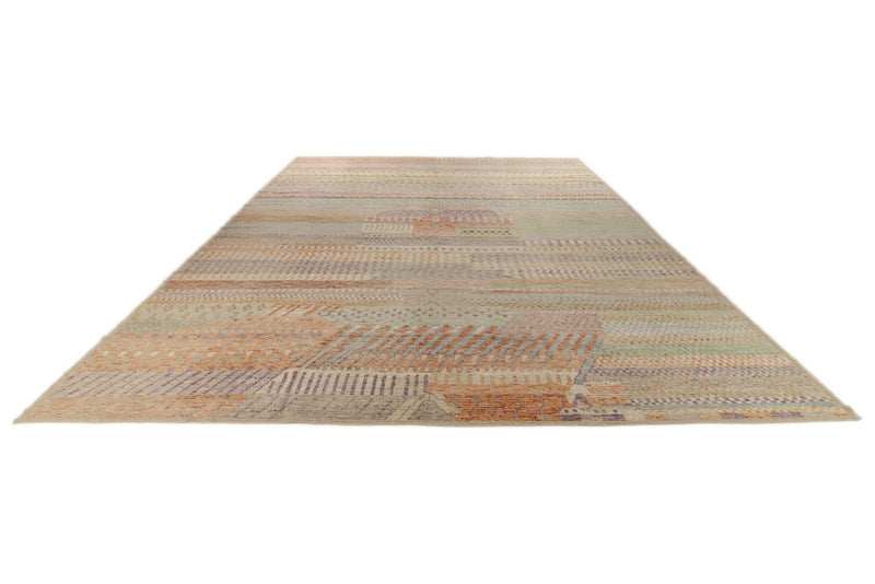 14x16 Ivory and Multicolor Turkish Tribal Rug