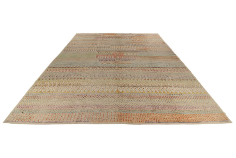 14x16 Ivory and Multicolor Turkish Tribal Rug