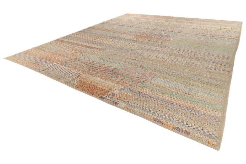 14x16 Ivory and Multicolor Turkish Tribal Rug