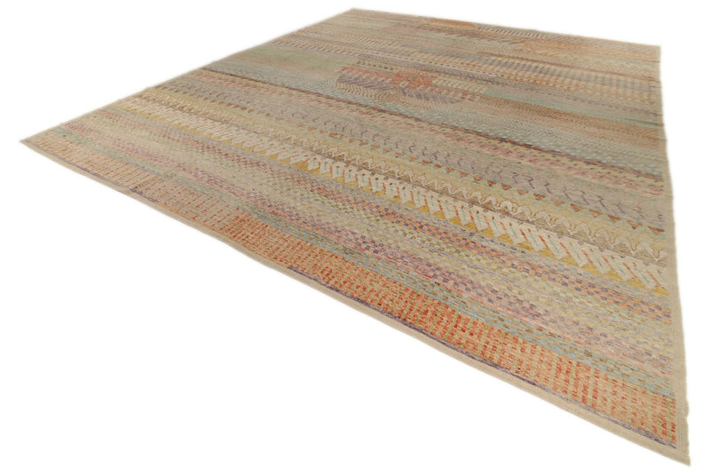 14x16 Ivory and Multicolor Turkish Tribal Rug