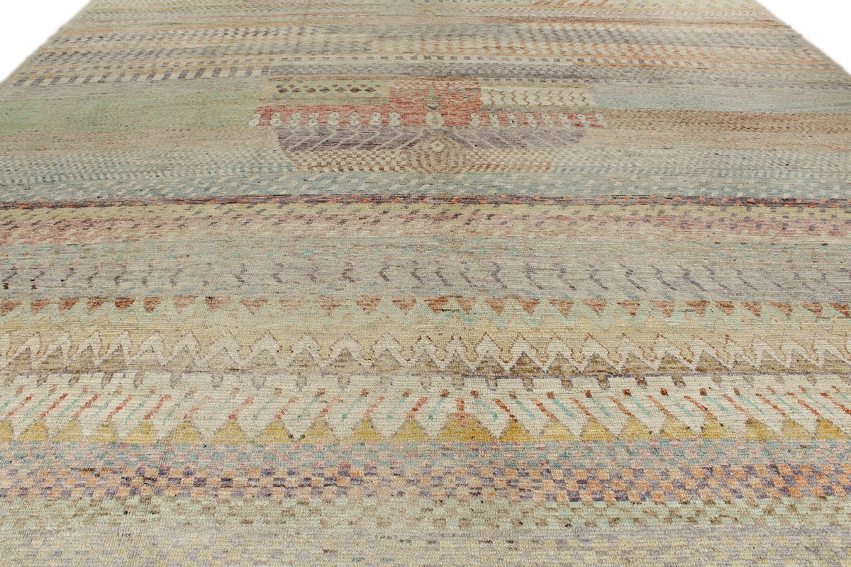 14x16 Ivory and Multicolor Turkish Tribal Rug