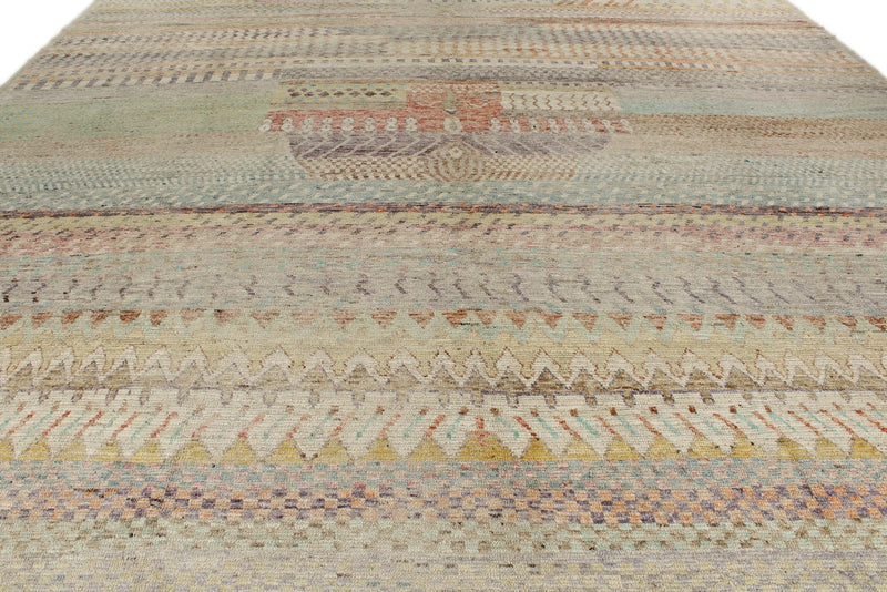 14x16 Ivory and Multicolor Turkish Tribal Rug