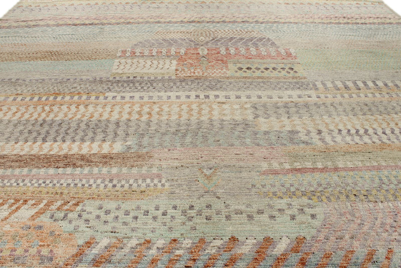 14x16 Ivory and Multicolor Turkish Tribal Rug