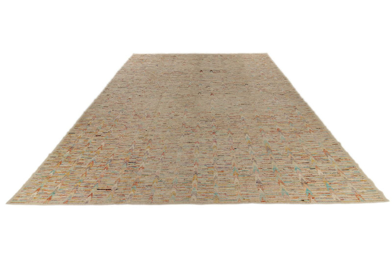14x16 Ivory and Multicolor Turkish Tribal Rug