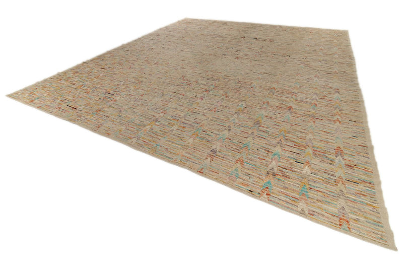 14x16 Ivory and Multicolor Turkish Tribal Rug