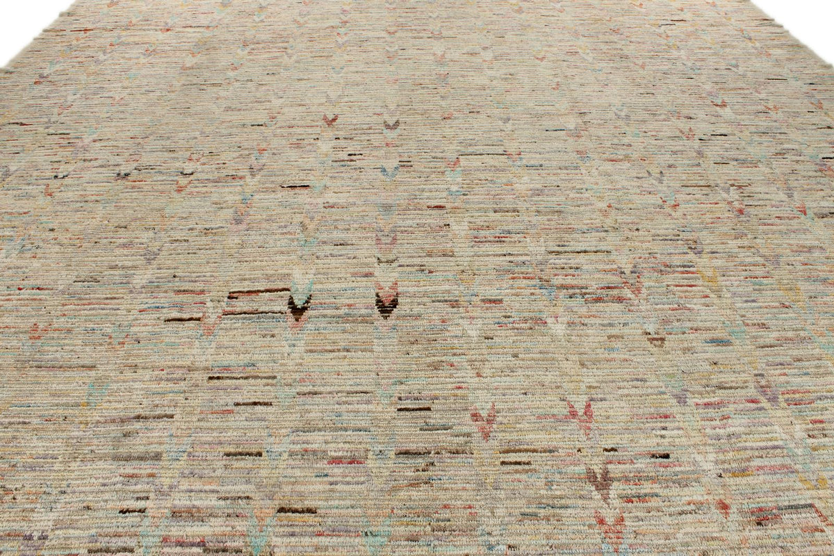 14x16 Ivory and Multicolor Turkish Tribal Rug