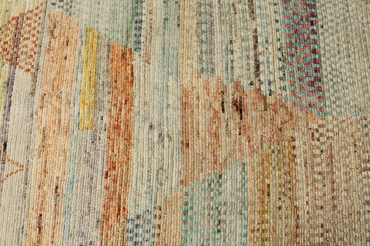 14x19 Ivory and Multicolor Turkish Tribal Rug