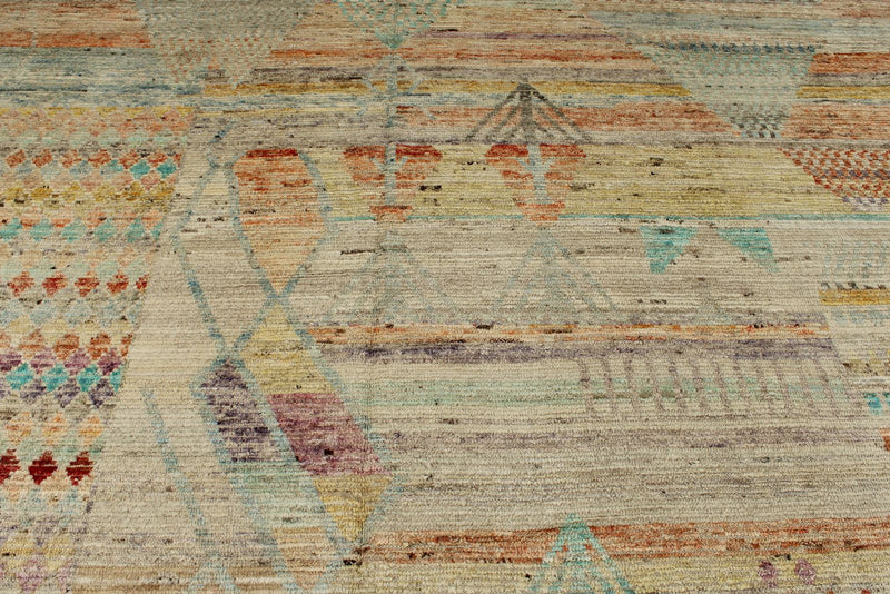 14x19 Ivory and Multicolor Turkish Tribal Rug