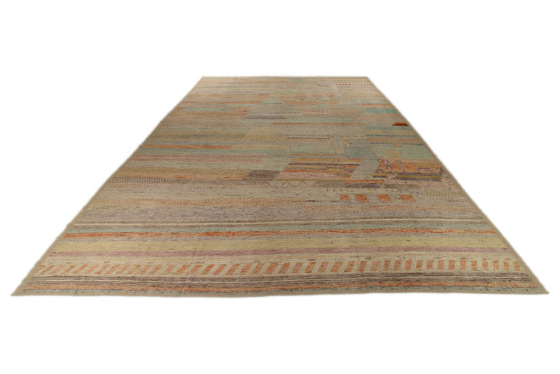 14x19 Ivory and Multicolor Turkish Tribal Rug