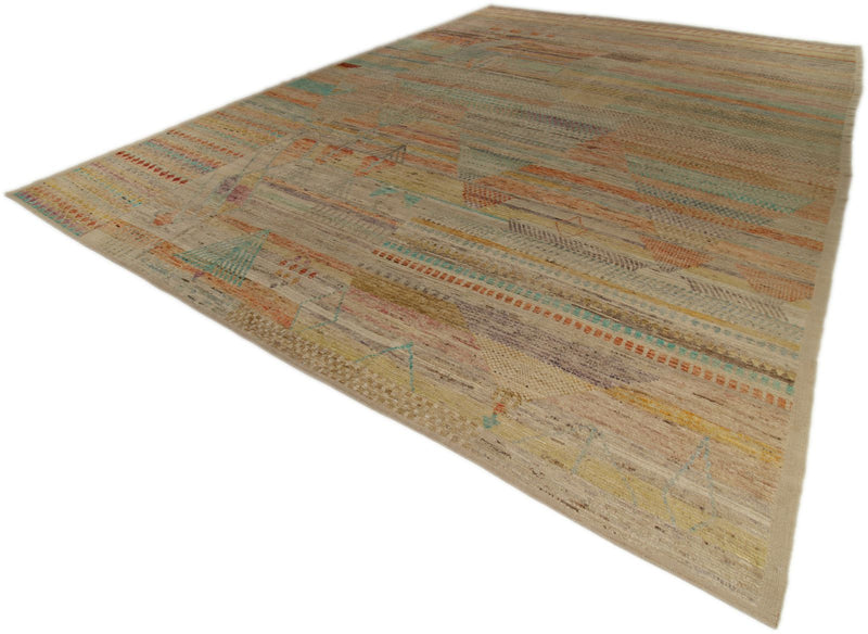 14x19 Ivory and Multicolor Turkish Tribal Rug
