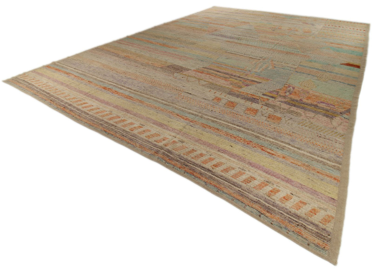 14x19 Ivory and Multicolor Turkish Tribal Rug