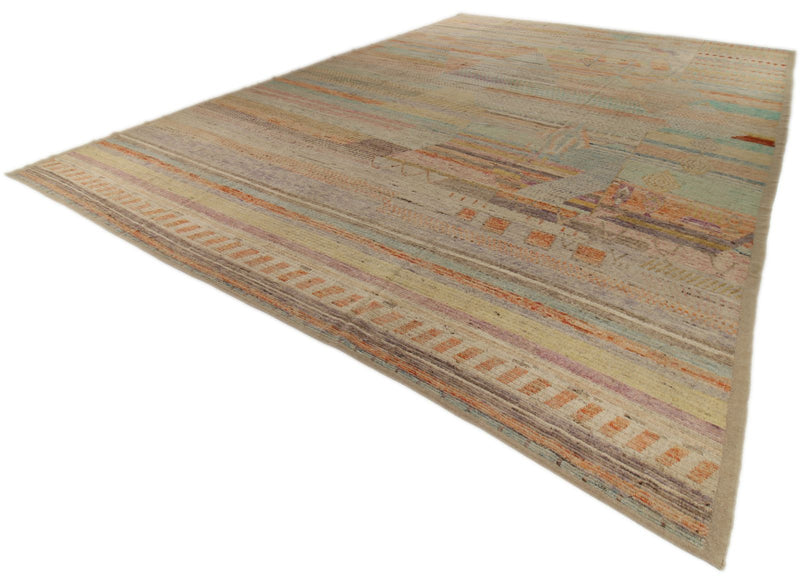 14x19 Ivory and Multicolor Turkish Tribal Rug