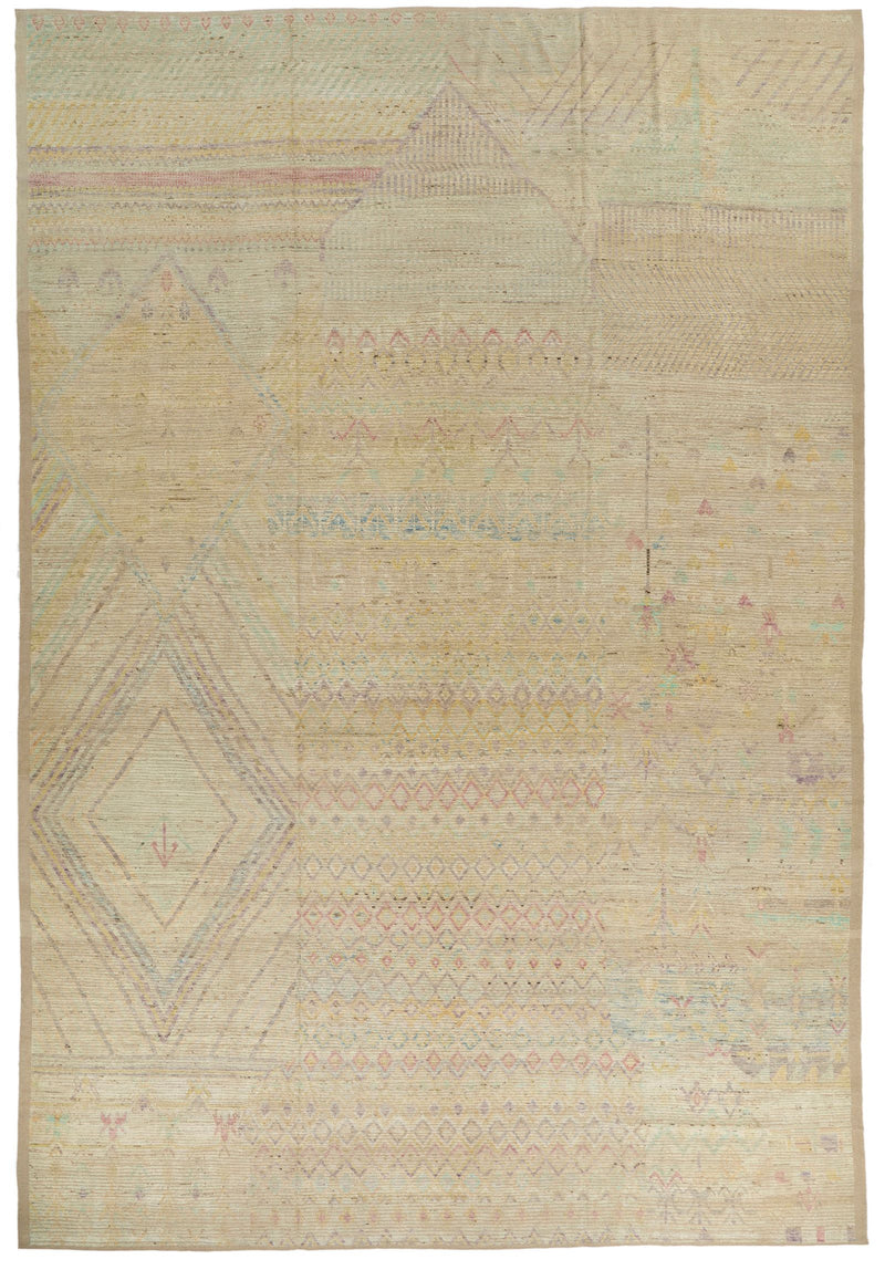 13x19 Ivory and Multicolor Turkish Tribal Rug