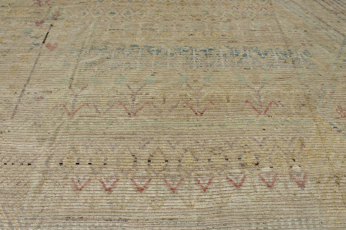 13x19 Ivory and Multicolor Turkish Tribal Rug