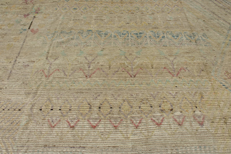 13x19 Ivory and Multicolor Turkish Tribal Rug