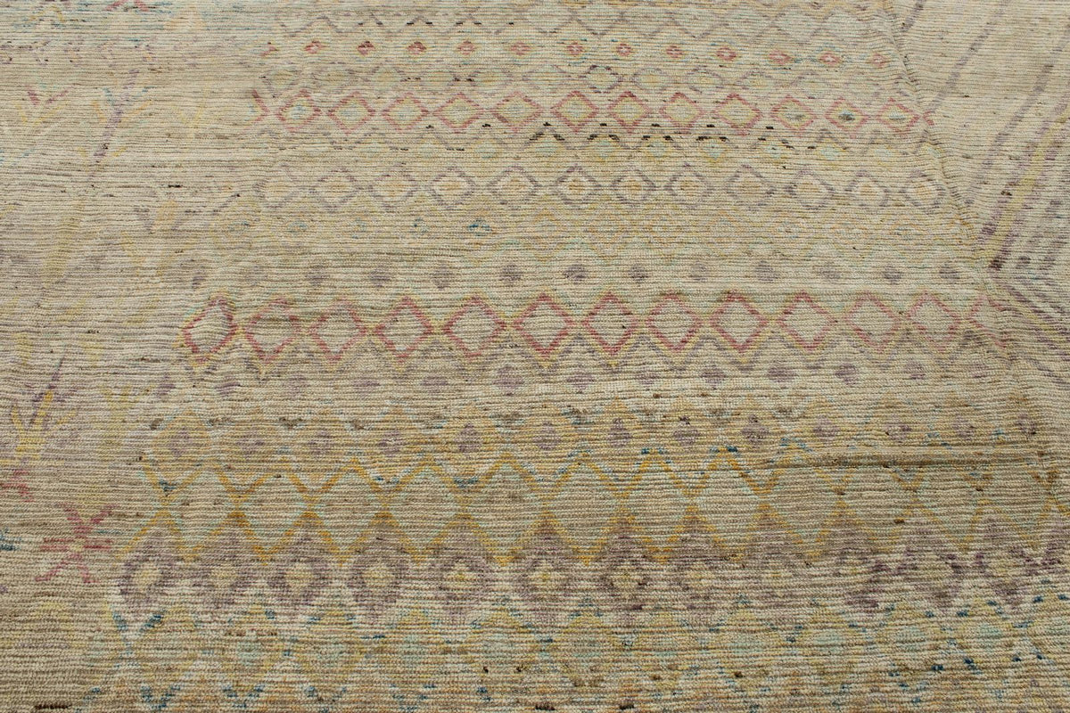 13x19 Ivory and Multicolor Turkish Tribal Rug