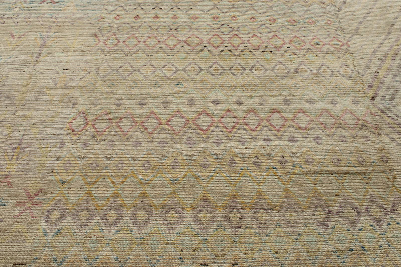 13x19 Ivory and Multicolor Turkish Tribal Rug