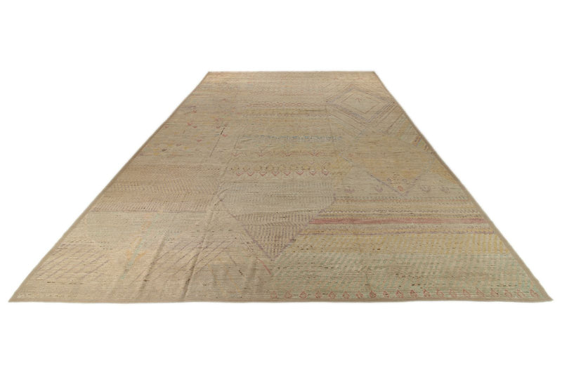 13x19 Ivory and Multicolor Turkish Tribal Rug