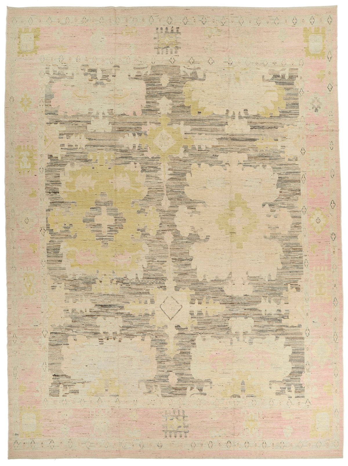 13x18 Brown and Pink Turkish Oushak Rug