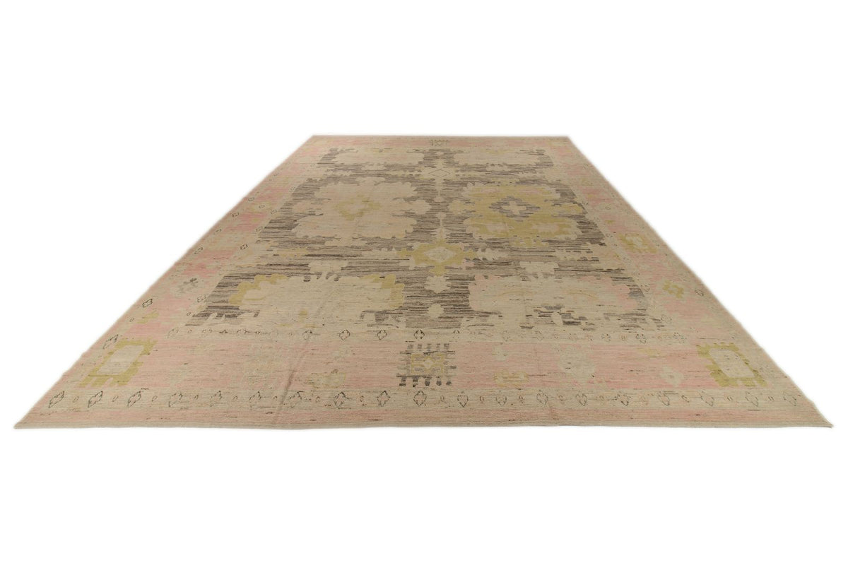 13x18 Brown and Pink Turkish Oushak Rug