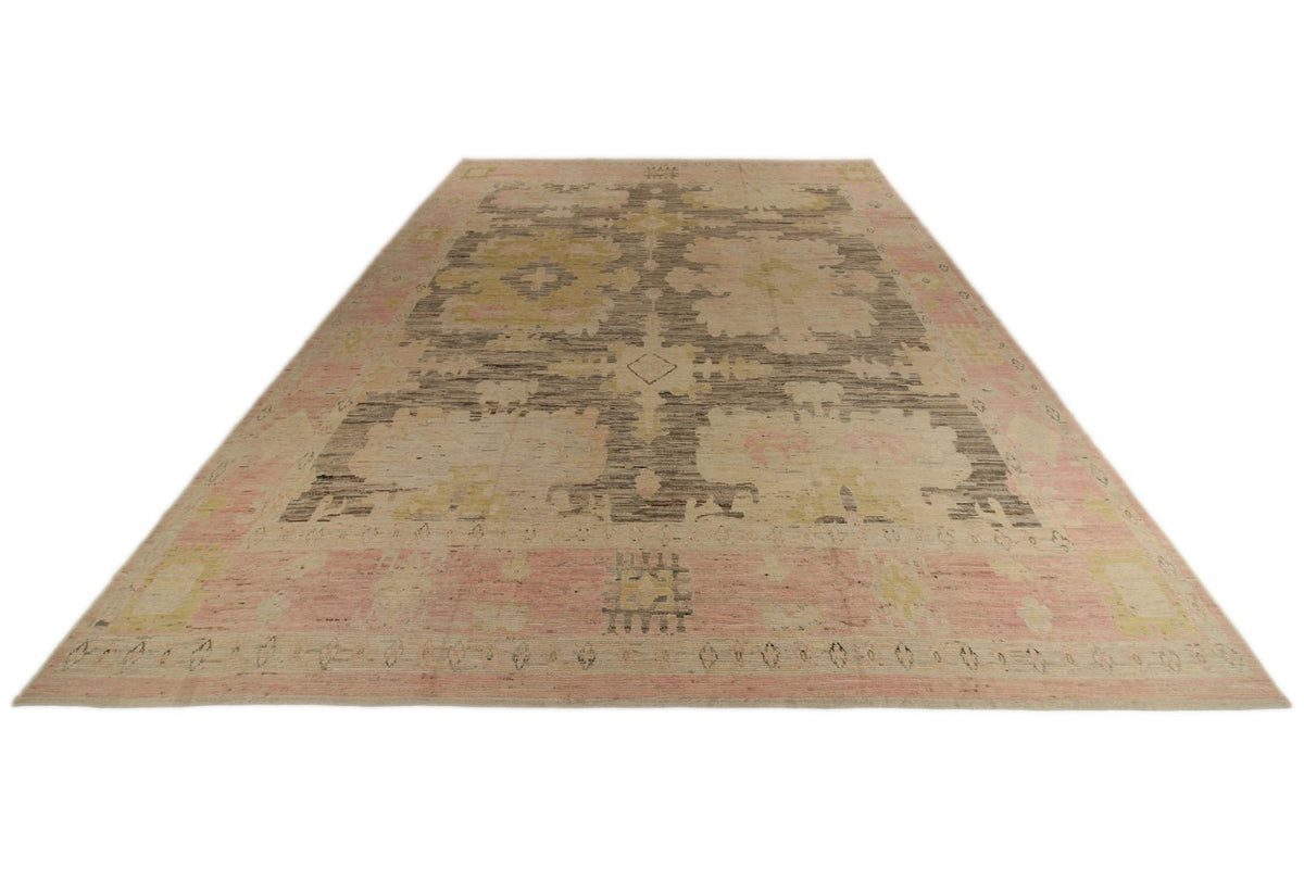 13x18 Brown and Pink Turkish Oushak Rug