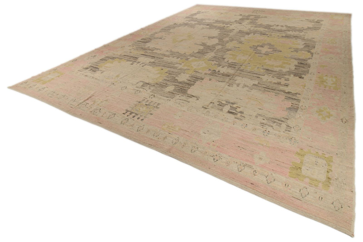 13x18 Brown and Pink Turkish Oushak Rug