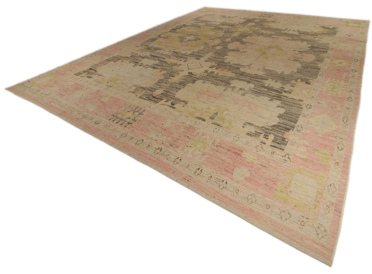 13x18 Brown and Pink Turkish Oushak Rug