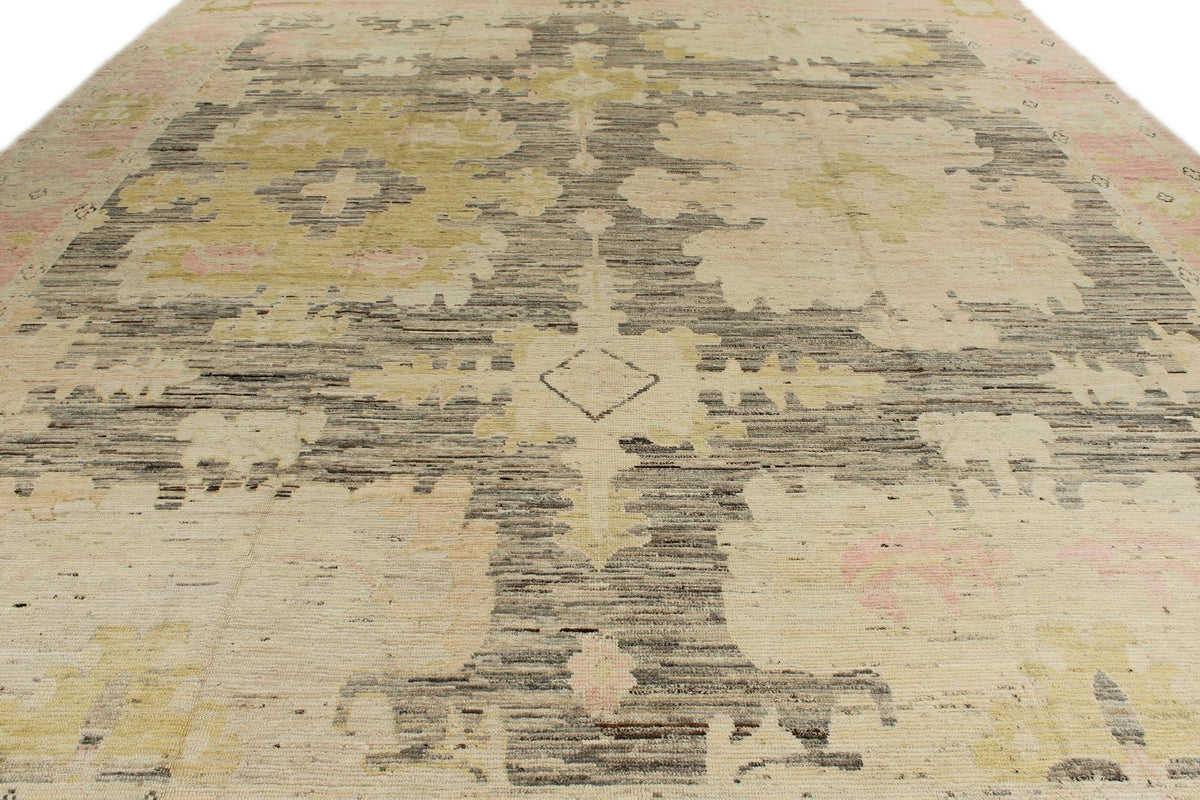 13x18 Brown and Pink Turkish Oushak Rug