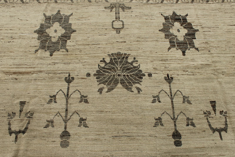 13x17 Ivory and Brown Turkish Oushak Rug