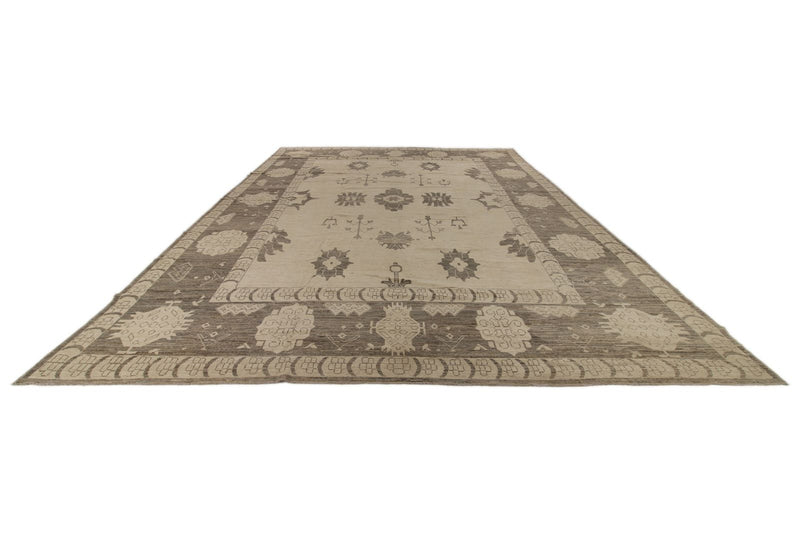 13x17 Ivory and Brown Turkish Oushak Rug