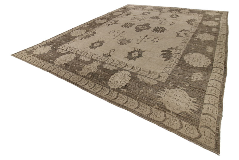 13x17 Ivory and Brown Turkish Oushak Rug