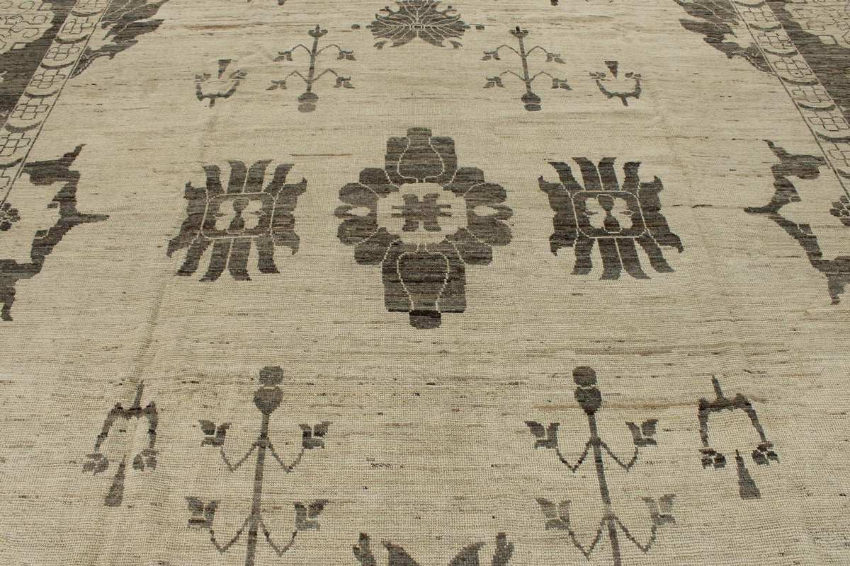 13x17 Ivory and Brown Turkish Oushak Rug