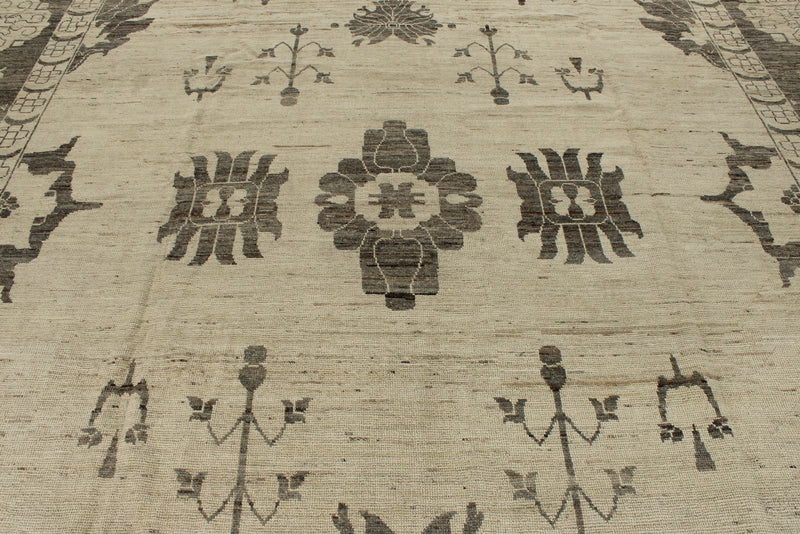 13x17 Ivory and Brown Turkish Oushak Rug