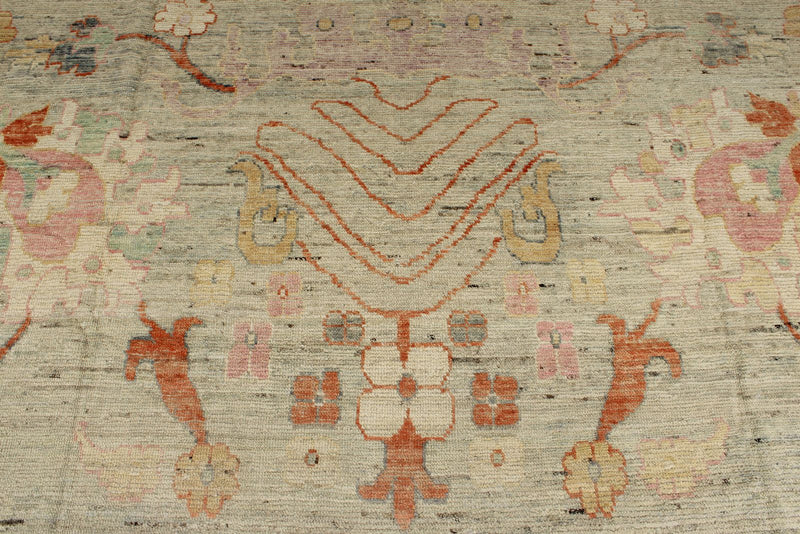 12x15 Ivory and Multicolor Turkish Oushak Rug