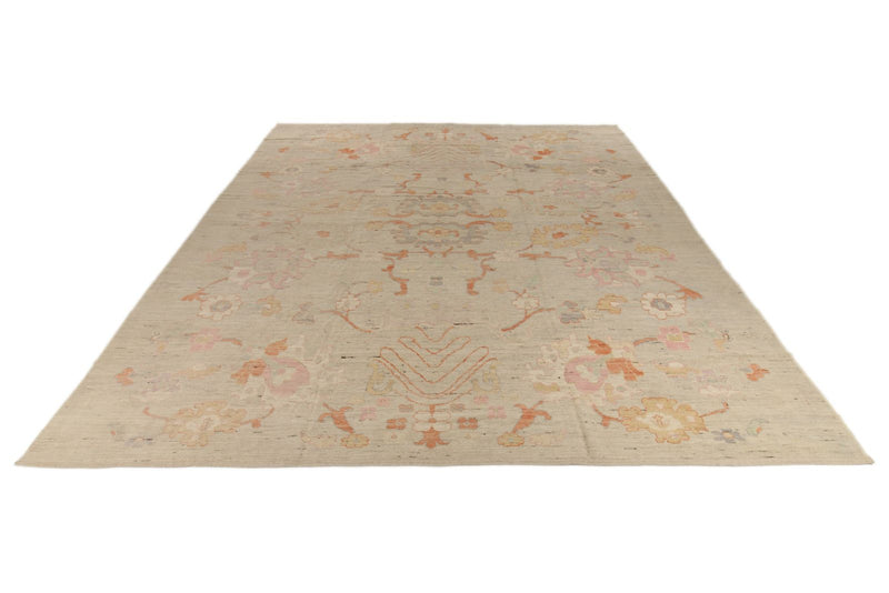 12x15 Ivory and Multicolor Turkish Oushak Rug