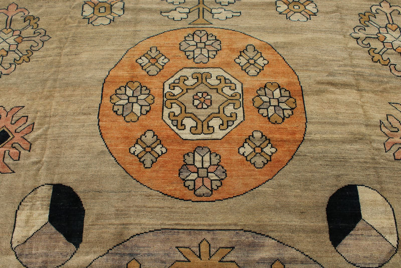 12x16 Ivory and Rust Turkish Oushak Rug