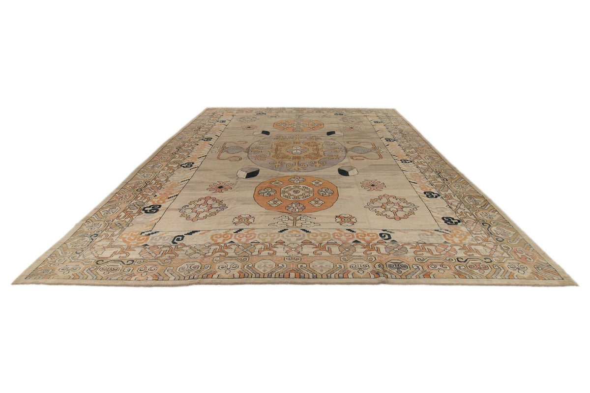 12x16 Ivory and Rust Turkish Oushak Rug