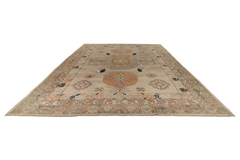 12x16 Ivory and Rust Turkish Oushak Rug