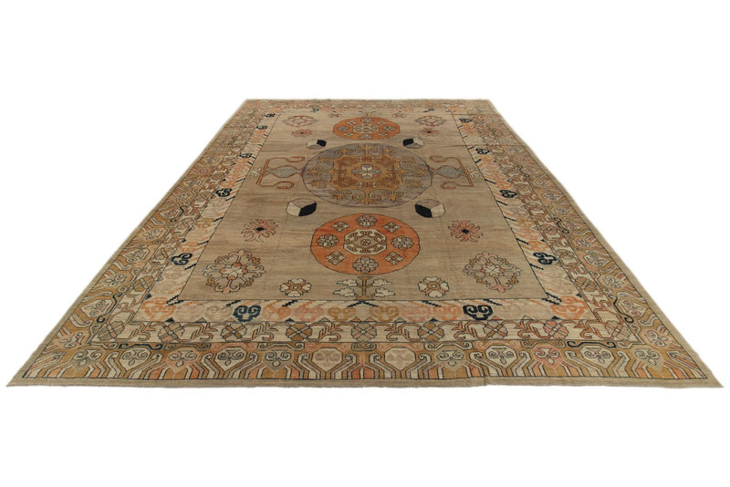 12x16 Ivory and Rust Turkish Oushak Rug