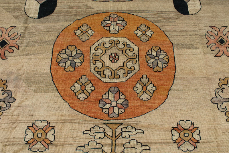 12x16 Ivory and Rust Turkish Oushak Rug