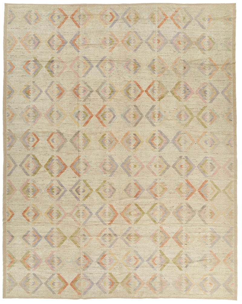 12x15 Ivory and Multicolor Turkish Tribal Rug