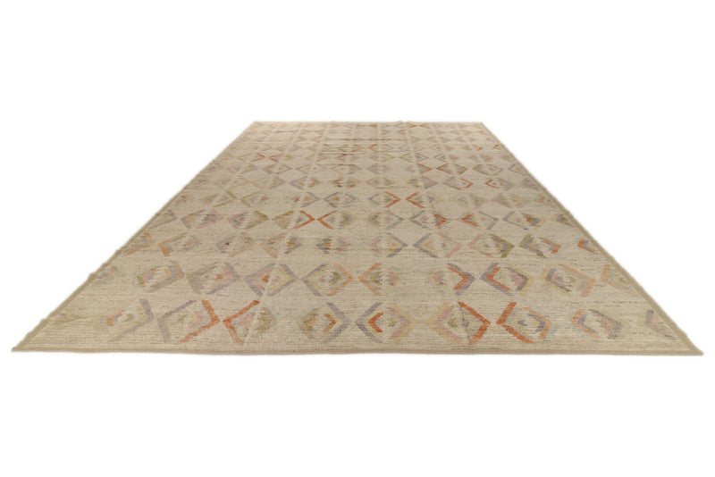 12x15 Ivory and Multicolor Turkish Tribal Rug